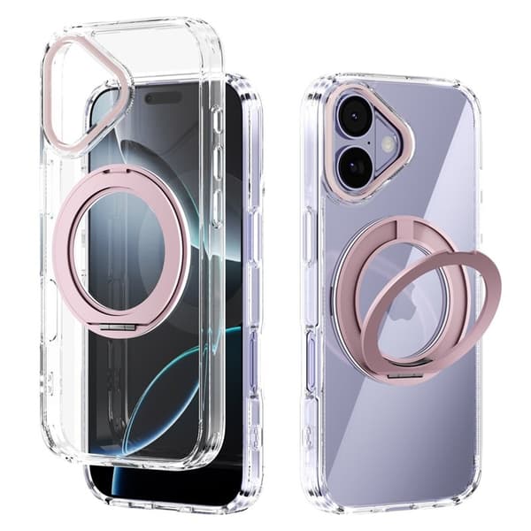 ABEEL Q-LUCK Mobilskal till iPhone 17 med Rotera Kickstand - Rosa