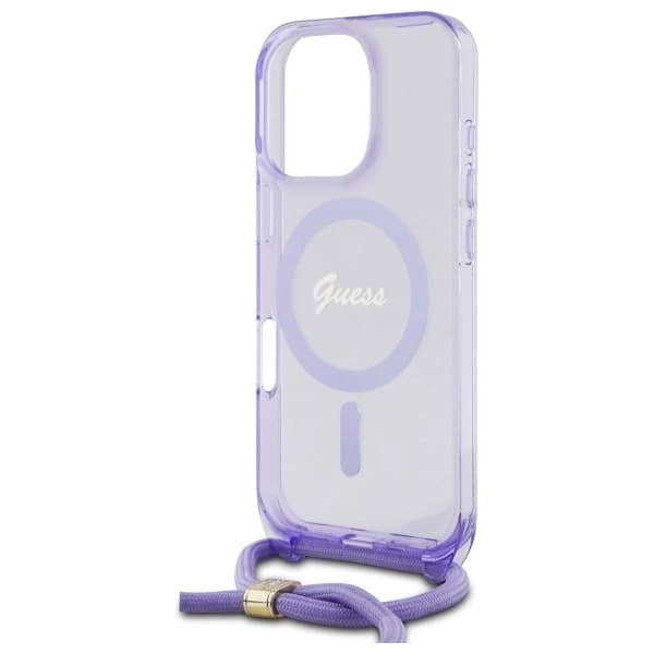 Guess Telefontaske til iPhone 16 Pro Max MagSafe Crossbody Cord Script - Lilla Lila