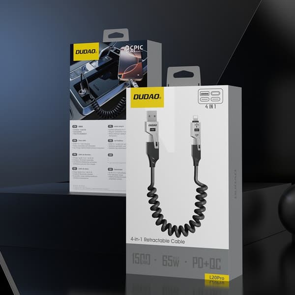 Dudao 4in1 USB-A/USB-C - Lightning/USB-C kabel 1.5m - Hvid Vit