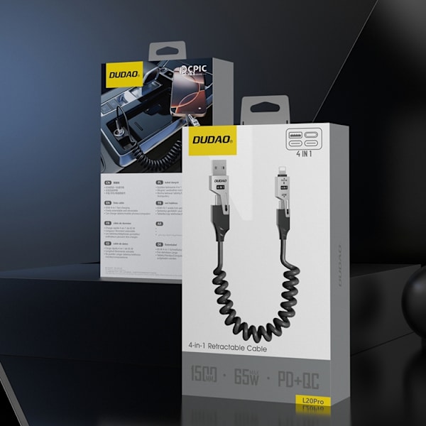 Dudao 4in1 USB-A/USB-C - Lightning/USB-C kabel 1.5m - Vit Vit