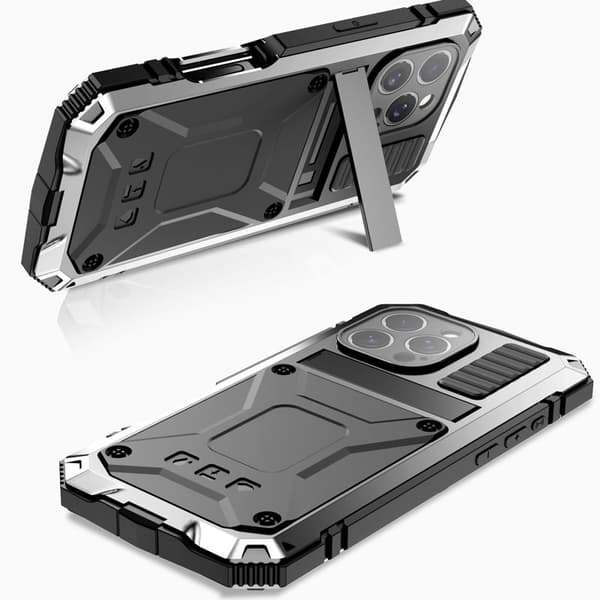R-JUST Mobilskal till iPhone 16 Pro PC+Silicone+Metal Ställ Silver