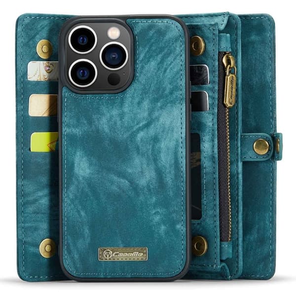 CASEME 008 Series iPhone 14 Pro Plånboksfodral Konstläder Blå