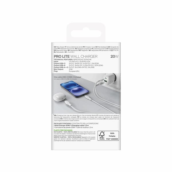 Puro Hurtigoplader 20W+USB-C - USB-C Kabel 1.2m Polite Vit