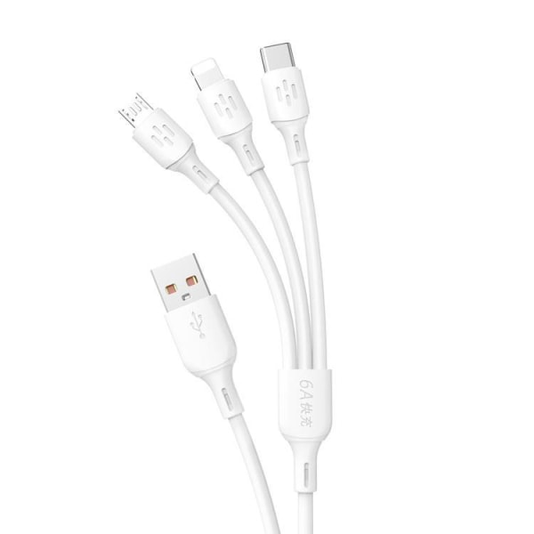 Dudao 3in1 USB-A til USB-C microUSB Lightning 6A-kabel 1,2m- Vi