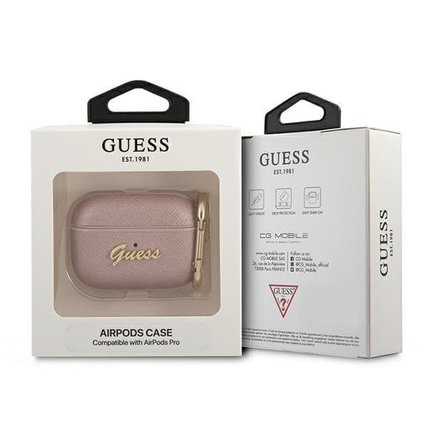 Guess Saffiano Script Metal Collection -kotelo AirPods Prolle - Pinkki Pink