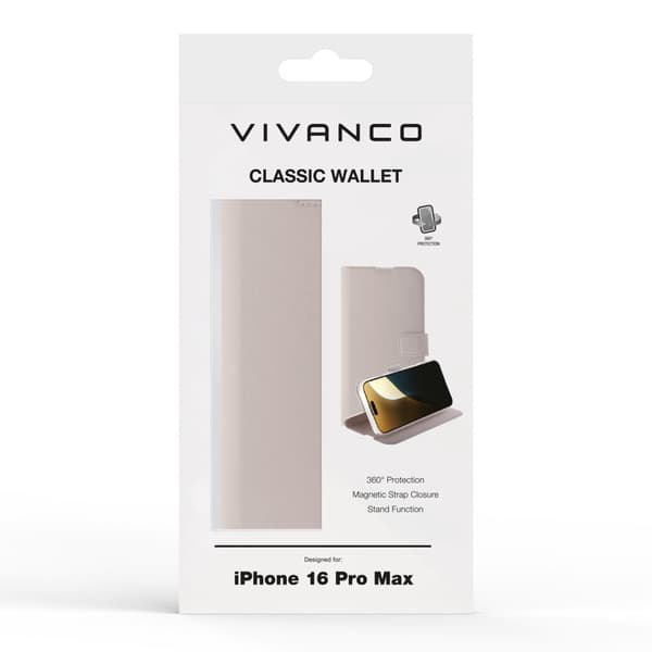 Vivanco Classic Plånboksfodral iPhone 16 Pro Max Greige