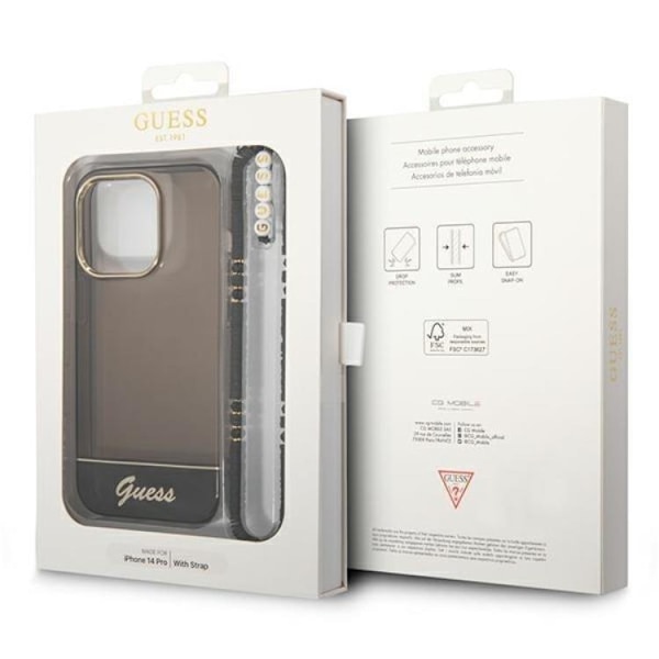 GUESS iPhone 14 Pro Skal Translucent Pearl Strap - Svart Svart