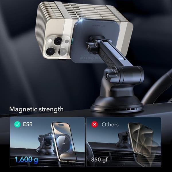 ESR Qi2 15W Magsafe Dashboard Bilholder Trådløs oplader Black