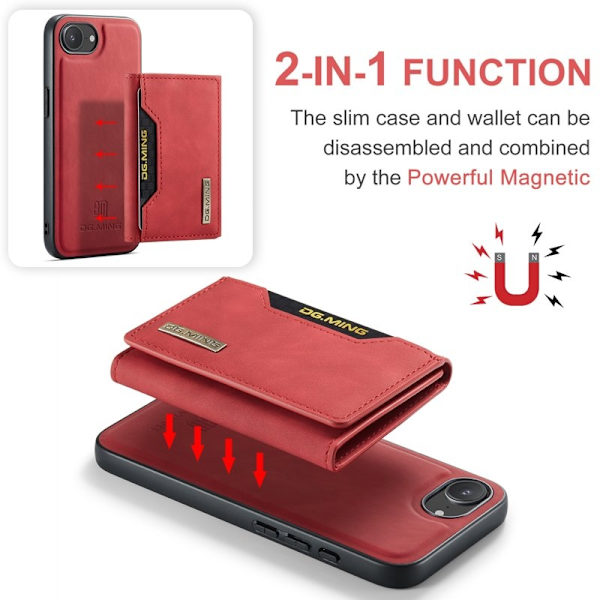 DG.MING M2 Series Mobilskal till iPhone 16e PU + PC + TPU Röd