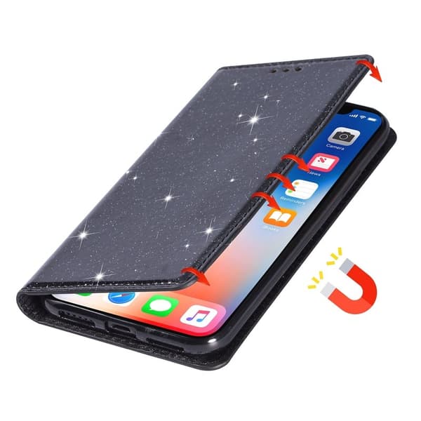 Mobilskal till Samsung Galaxy S26 Plus Glittrande PU Läder + TPU Kortfack Svart