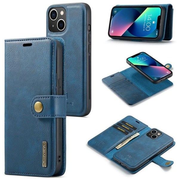 DG.MING iPhone 15 Plånboksfodral Äkta Läder 2in1 - Blå