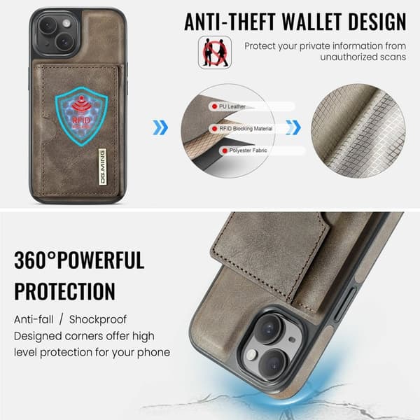 DG.MING M6 Series Mobilskal till iPhone 13 Magnetiskt Plånboksfodral - Brun