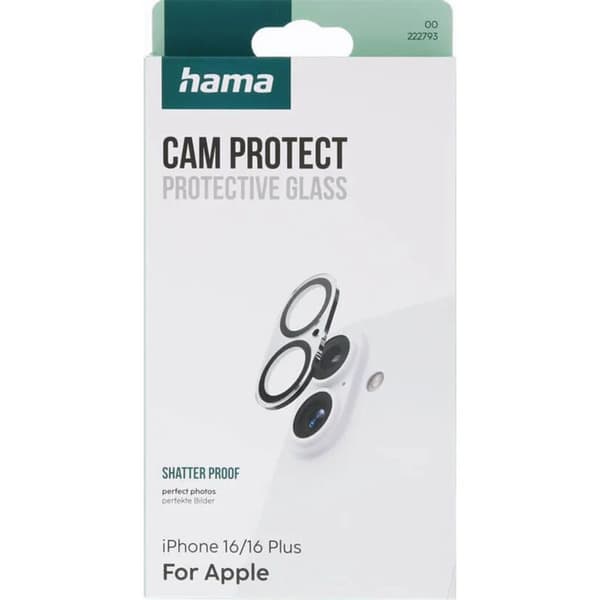 Hama iPhone 16/16 Plus Kameralinsskydd Härdat glas Svart