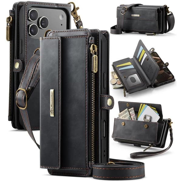 CASEME iPhone 17 Pro Plånboksfodral Zipper RFID C39 Svart
