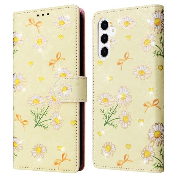 Mobilskal till Samsung Galaxy S26 Plus RFID-Skydd Blomma KonstLäder - Gul Daisy