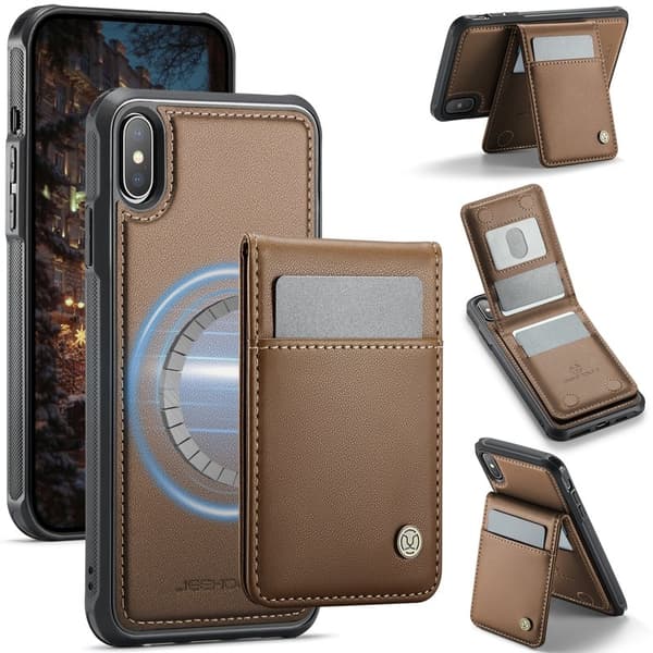 JEEHOOD J06 Mobilskal till iPhone XS Max Läder MagSafe RFID Skydd Brun