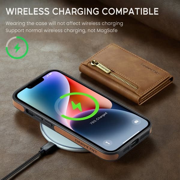 DG.MING M5 Series Mobilskal till iPhone 14 Plus Magnetiskt Konstläder Brun