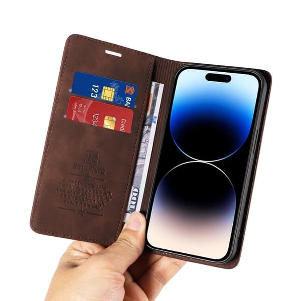 BETOPNICE 003 iPhone 15 Pro Max Plånboksfodral i Konstläder - Brun