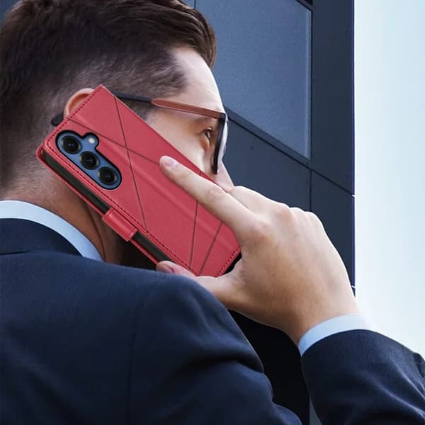 Samsung Galaxy S26 Plus Plånboksfodral Imprint Konstläder Med Handrem - Röd