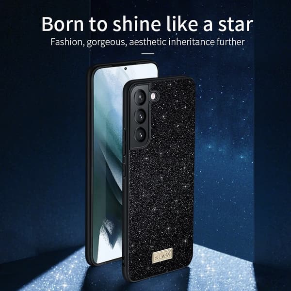 SULADA Mobilskal till Galaxy S25 PU Läder + PC + TPU Glittrig Guld