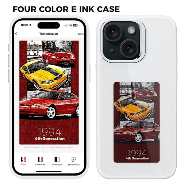 Mobilskal till iPhone 15 E Ink 4-Color Display Customized - Vit Vit