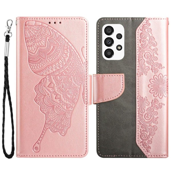 Butterfly Flower Imprinted Plånboksfodral Galaxy A13 4G - Rose Gold