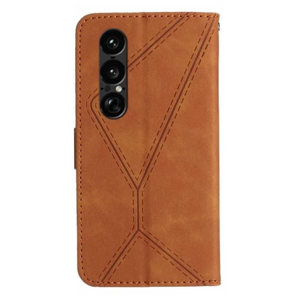 Sony Xperia 1 VII Plånboksfodral Skin Touch Lines Imprinted Brun