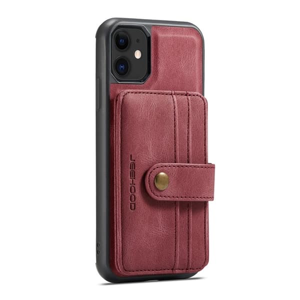 JEEHOOD Mobilskal till iPhone 11 Wallet Röd RFID-Skydd Anti-fall