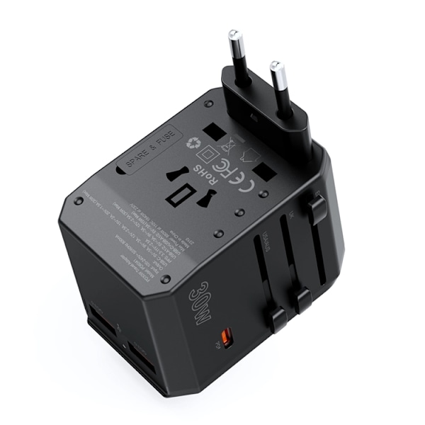 Choetech Reseladdare 30W USB-C USB-A US EU UK Svart