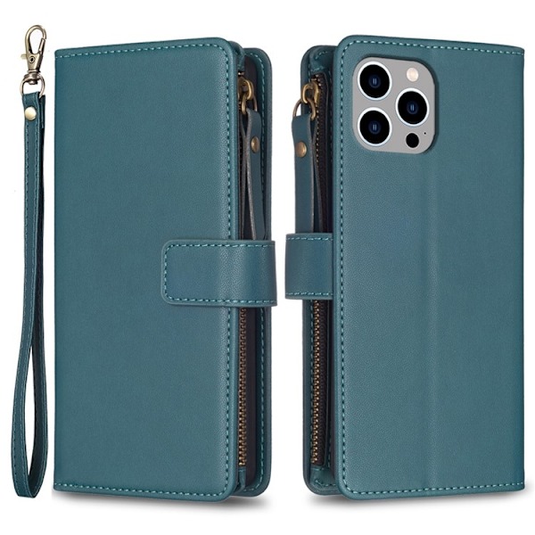 iPhone 15 Pro Max Plånboksfodral Zipper Flip - Grön