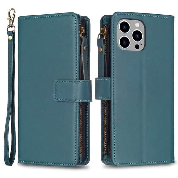 iPhone 15 Pro Max Plånboksfodral Zipper Flip - Grön Grön
