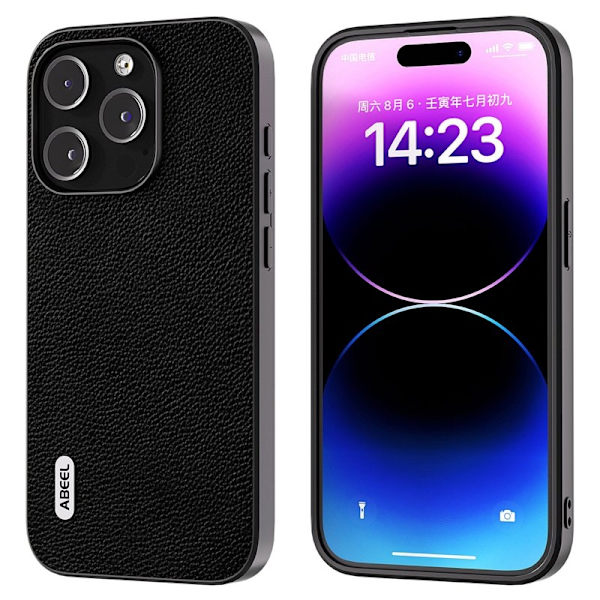 ABEEL iPhone 14 Pro Max Plånboksfodral Äkta Läder Svart