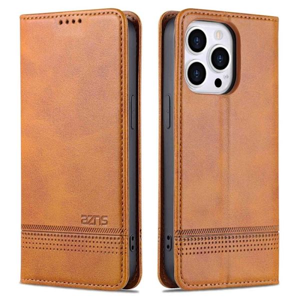 AZNS iPhone 14 Pro Max Plånboksfodral Konstläder - Brun