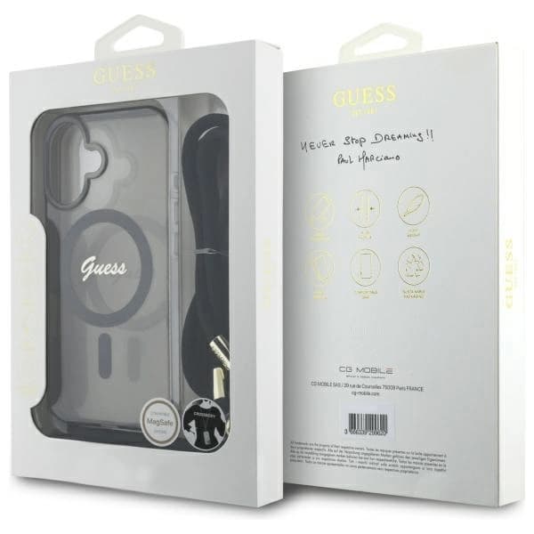 Guess Telefontaske til iPhone 16 MagSafe Crossbody Cord Script - Sort Black