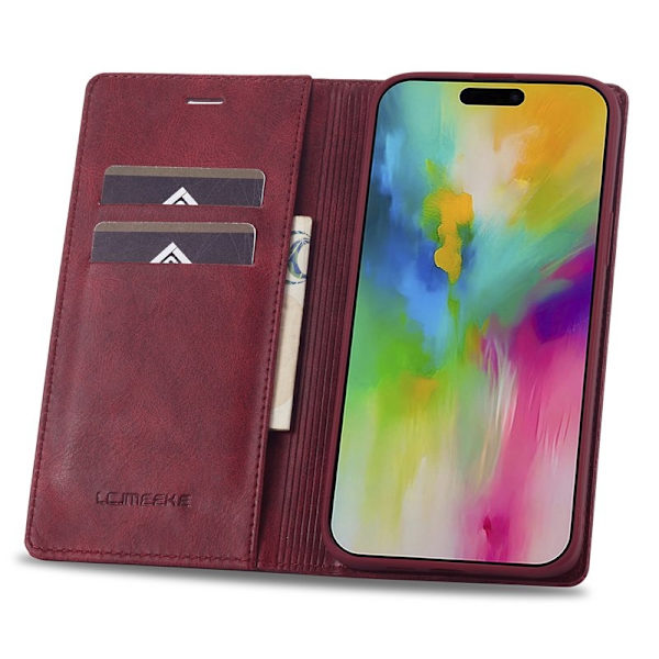 LC.IMEEKE iPhone 16 Pro Max Plånboksfodral Konstläder - Röd