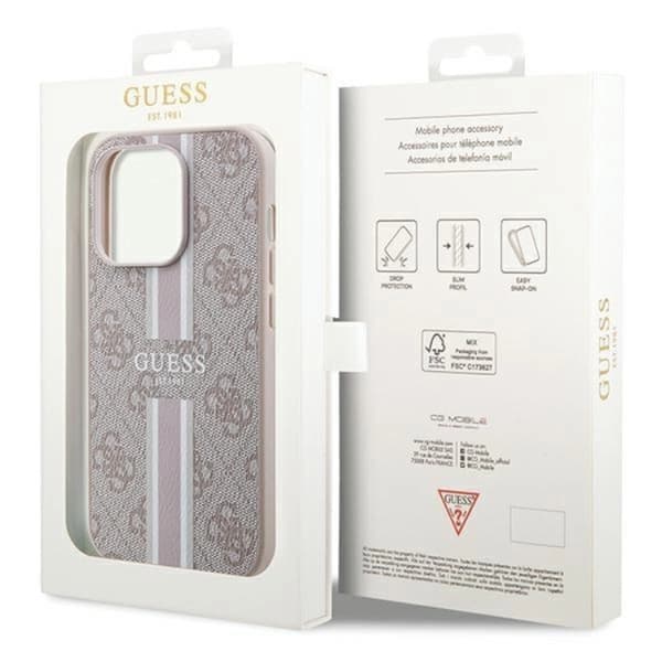 Guess Mobilskal till iPhone 15 Pro Magsafe Printed Stripes - Rosa Rosa
