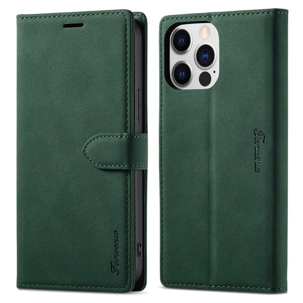 FORWENW F1 Series iPhone 15 Pro Max Plånboksfodral Konstläder - Grön