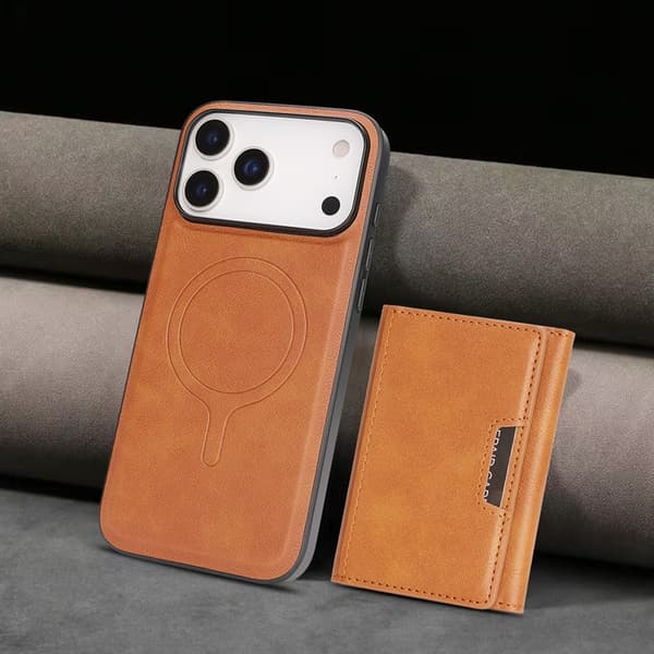 Mobilskal till iPhone 17 Pro Max MagSafe Kickstand Tri-fold Korthållare Brun