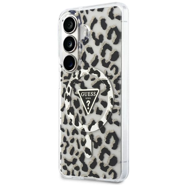 Guess Mobilskal För Galaxy S26 MagSafe IML Leopard Print Triangle Svart