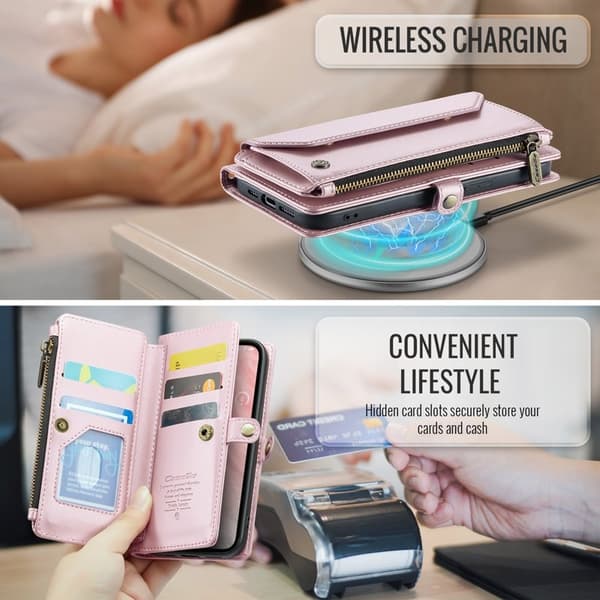 CASEME Plånboksfodral Konstläder för iPhone 16e med kortfack - Rosa