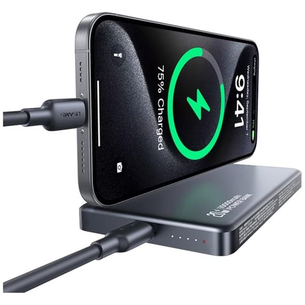 USAMS magnetisk trådløs strømbank 10000mAh 20W - plettet Grå