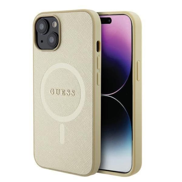 Guess iPhone 15 Plus Mobilskal Magsafe Saffiano - Guld Guld