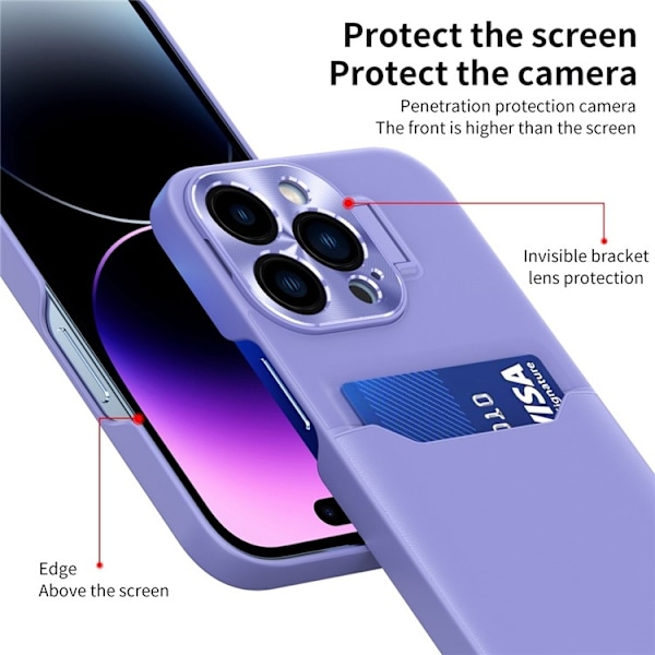 iPhone 14 Pro Max Skal Korthållare Linsram Kickstand - Lila