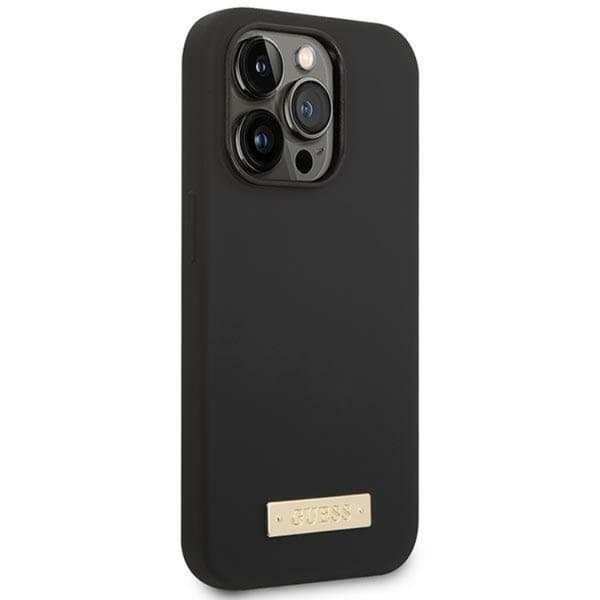 GUESS iPhone 14 Pro Max Skal MagSafe Silicone Logo Plate - Musta Black