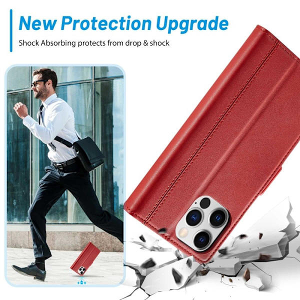 LC.IMEEKE iPhone 14 Pro Max Plånboksfodral i Konstläder - Röd
