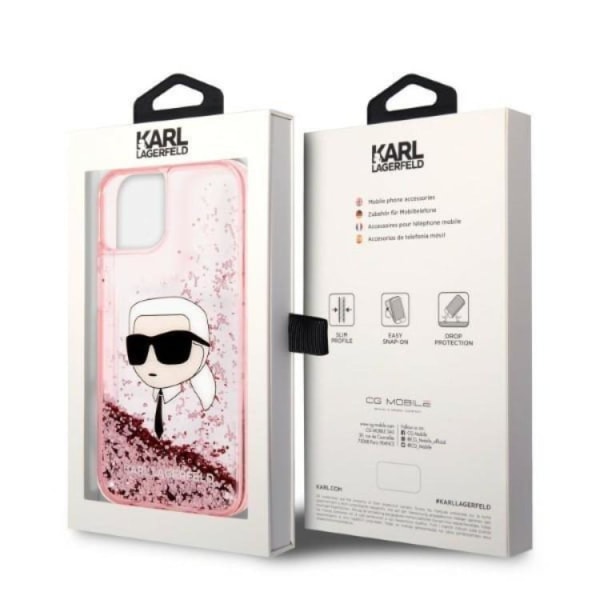 Karl Lagerfeld iPhone 14 Plus -kuori Liquid Glitter Head - Pinkki