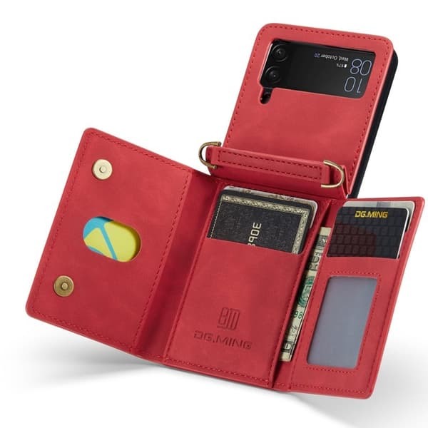 DG.MING Samsung Galaxy Z Flip4 Konstläder Plånboksfodral Röd