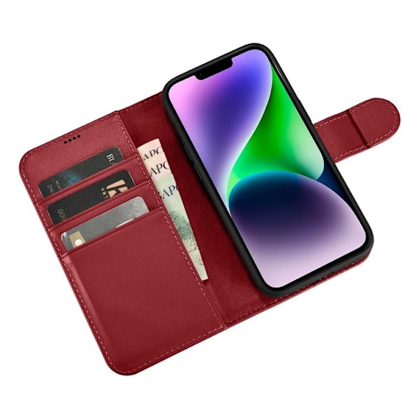 iCarer iPhone 14 Plånboksfodral 2in1 Äkta Läder - Röd