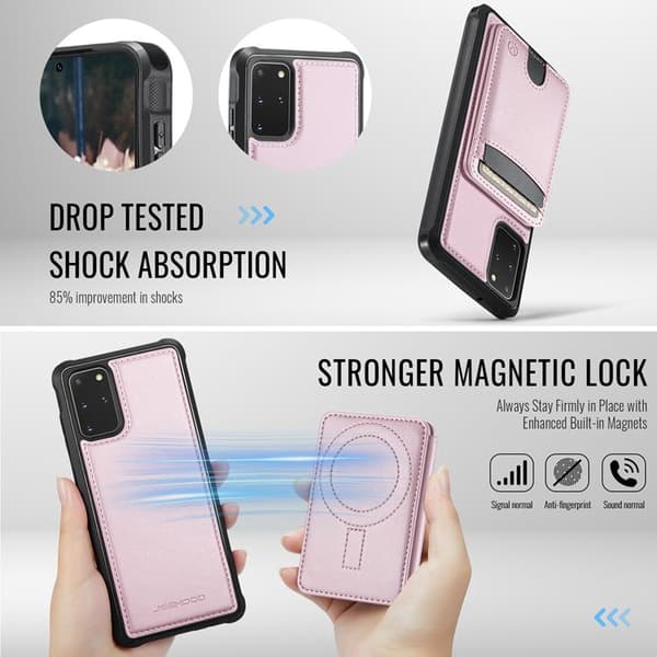 JEEHOOD Mobilskal till Samsung Galaxy S20 Plus Konstläder - Rosa Rosa
