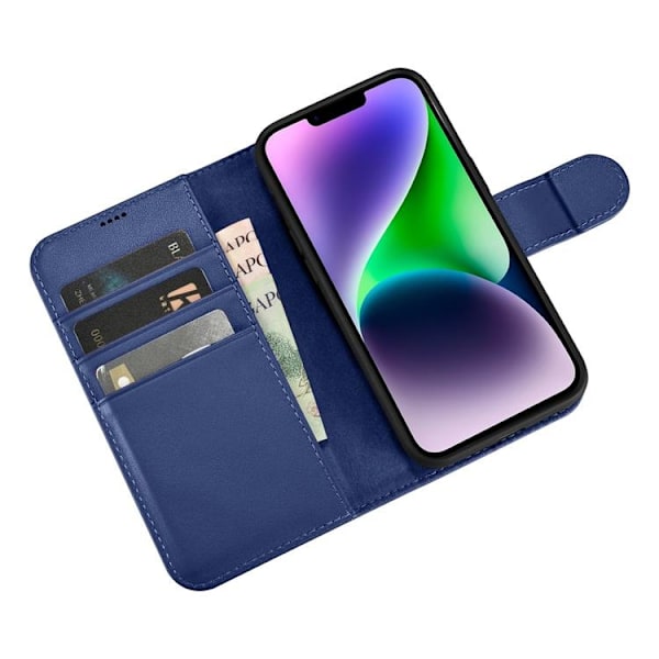 iCarer iPhone 14 Plånboksfodral 2in1 Äkta Läder - Blå